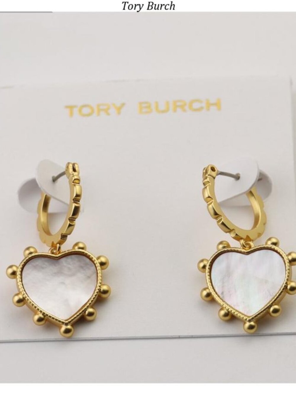 Tory Burch Gold Heart Mother-of-Pearl Drop Bracelets